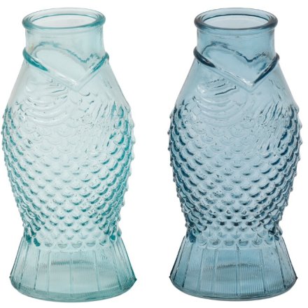 2/A Glass Blue Fish Vase, 18cm 