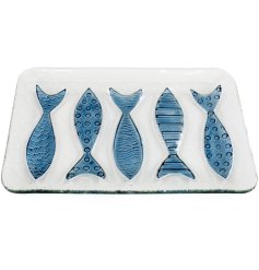 Stylish Fish Glass Plate ideal for presenting seafood and appetizers beautifully.