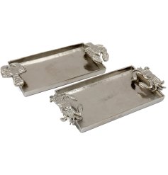 Serve in style with these trays, featuring an elegant lobster and crab design,