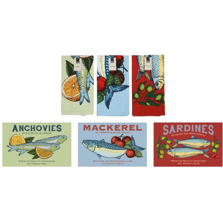 Set of 3 Tinned Fish Kitchen Towels