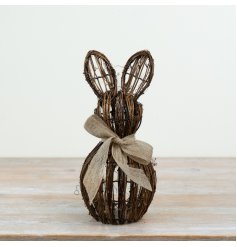 Sweet rattan bunny decor made from natural brown wicker, adding rustic charm to any space.