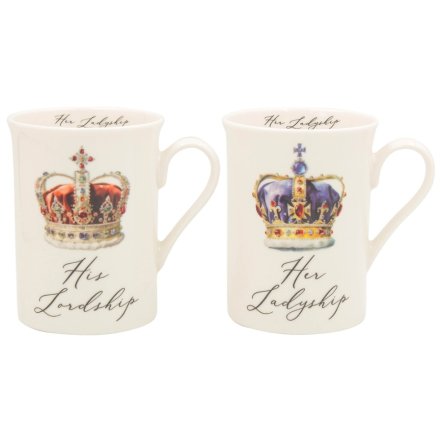 S/2 Regal Crown Mugs - His Lordship & Ladyship, 11cm