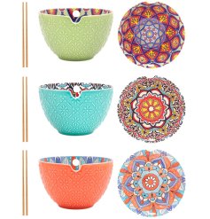 Enhance dining with the Tuscany Bowl Set—colorful ceramic bowls paired with coordinating chopsticks.