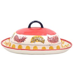 Store your butter in style with this lovely hand-painted butter dish that keeps it fresh.