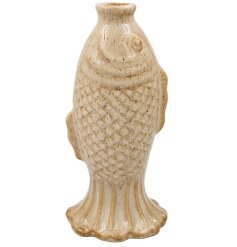 Cream-colored fish vase designed for showcasing single flowers.