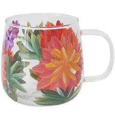 Sip your favorite beverage in the lovely Dahlias Glass Mug.