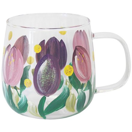 13cm Tulips Glass Coffee Mug