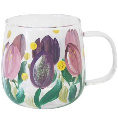 Enjoy spring vibes at tea time with the elegant Tulips Glass Mug.