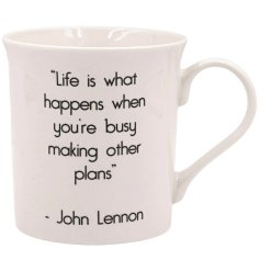 Enjoy John Lennon’s iconic lyrics every day with this stylish white ceramic mug.