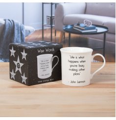 Celebrate John Lennon’s timeless words daily with this elegant white ceramic mug