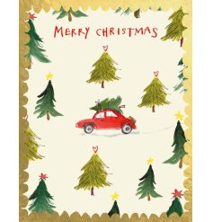 Spread festive cheer with the charming 'Xmas Car And Trees' Greetings Card