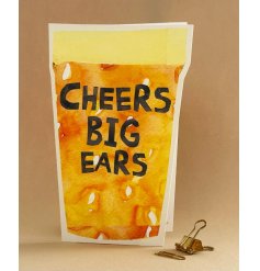 Share a fun and heartfelt note with the 'Cheers Big Ears' Cut It Out Greeting Card.