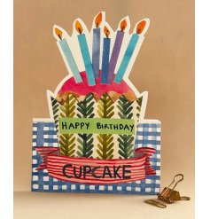 Send birthday cheer with our adorable 'Happy Birthday Cupcake' cut-out greeting card!