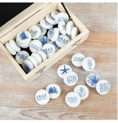 Add coastal charm with this set of 40 white marble coasters