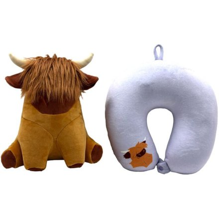 Swapseazzz Hairy Highland Coo Plush Travel Pillow and Toy 2-in-1