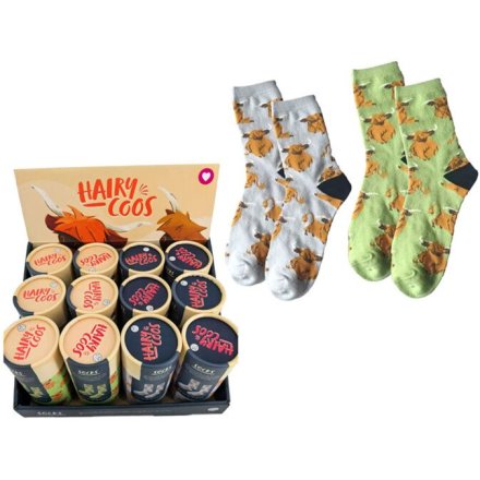 Highland Cow Socks by Hairy Coos in a Chic Gift Tube, 13.5cm