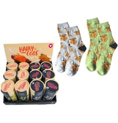 Keep warm and fun with our Hairy Coos Highland Coo Socks in a tube!