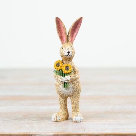 14cm Jasper Rabbit Figurine with Sunflower