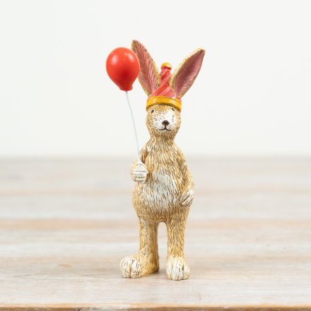 Jasper Rabbit Figurine Holding Balloon, 14cm
