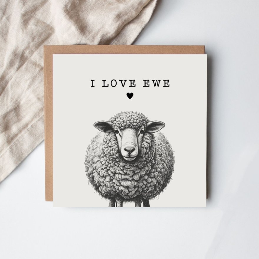 I Love Ewe sheep greeting  Card, 15cm 