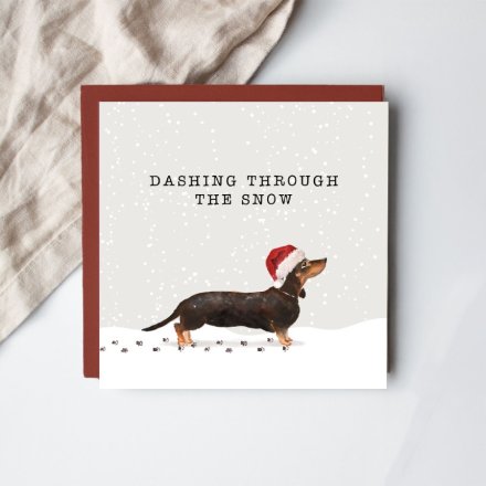 Dashing Through The Snow Dachshund Christmas Card, 15cm 