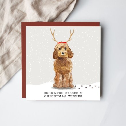 Cockapoo Kisses & Christmas Wishes Greetings Card, 15cm 