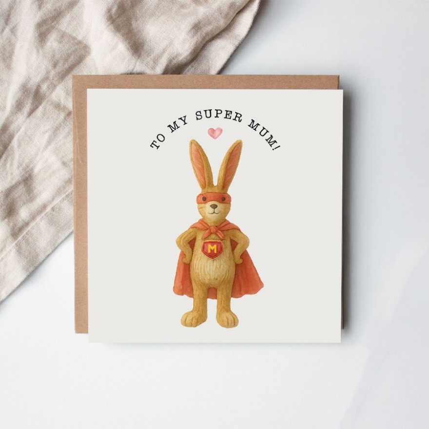 Rabbit Super Mum Greeting Card, 15cm 