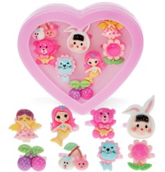 Adorable set of 8 rings in a charming heart-shaped box.