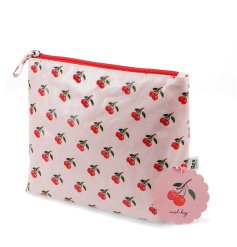 Trendy wash bag featuring a vibrant cherry pattern