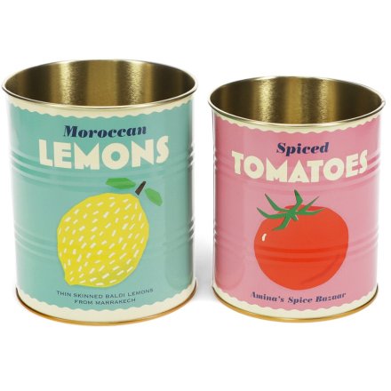 Add a charming vintage touch to your kitchen with these cheerful Lemon and Tomato storage tins