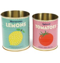 Add a charming vintage touch to your kitchen with these cheerful Lemon and Tomato storage tins