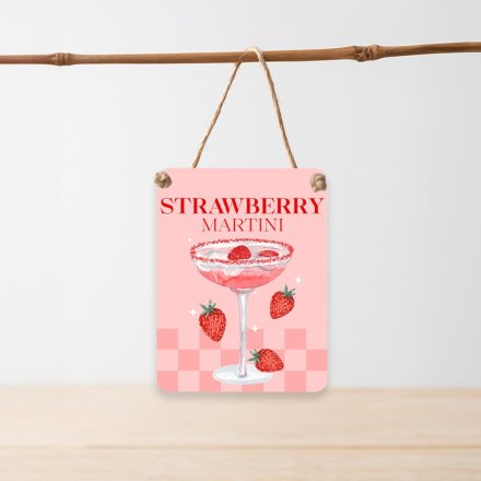 Strawberry Martini Metal Dangler Sign, 8cm 