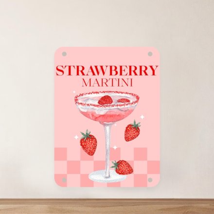 Strawberry Martini Metal Sign, 20cm 