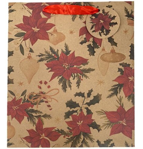 A delightful gift bag adorned with classic holiday-themed designs.