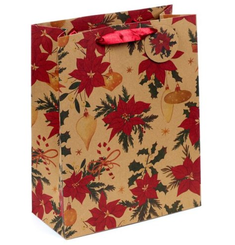 A delightful gift bag adorned with classic holiday-themed designs.