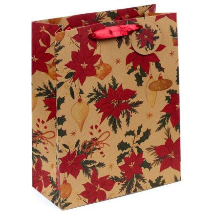 A delightful gift bag adorned with classic holiday-themed designs.