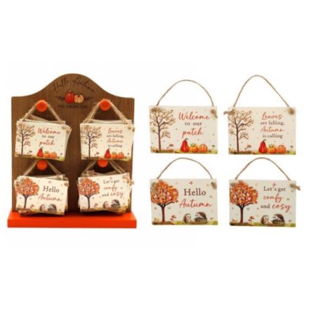 4/A Autumn Wooden Hanging Deco, 9cm 
