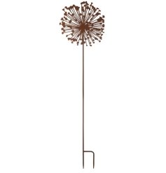 Metal Allium flower stake with a charming rustic design.