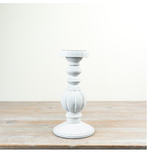 A delightful candle stand with a distressed whitewashed finish ideal for a cosy, welcoming glow
