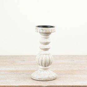 Chic, durable candle holder featuring a white-washed lime effect for a stylish touch.