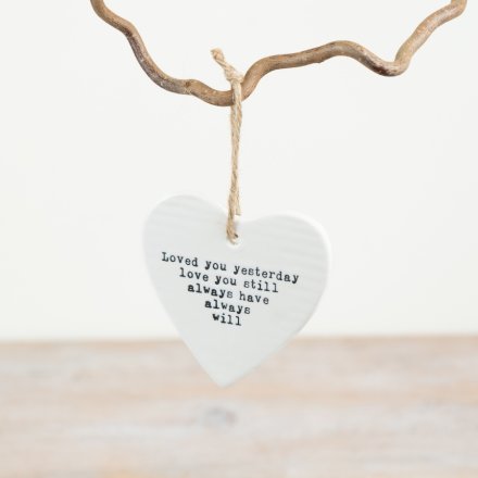 Love you Yesterday Hanging Heart, 9cm 