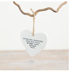 Elegant white porcelain Hanging Heart "Love You Yesterday.