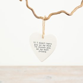 Delicate white porcelain heart featuring a sincere, heartfelt message.