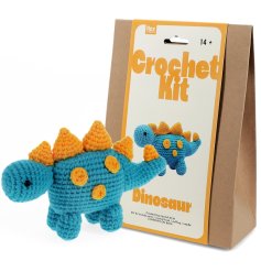 Create your own charming blue dinosaur with this all-in-one crochet kit