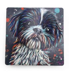 Shield your surfaces in style with this cute Aquamarine Shih Tzu MDF coaster.