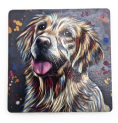 Shield your surfaces with this stylish aquamarine MDF coaster featuring a charming Golden Retriever design.