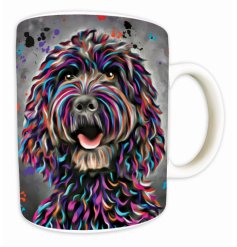 Vibrant black cockapoo-themed mug bursting with colorful charm.