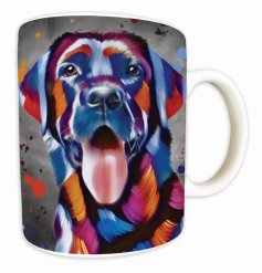 Sleek black Labrador design coffee mug with an aquamarine touch.