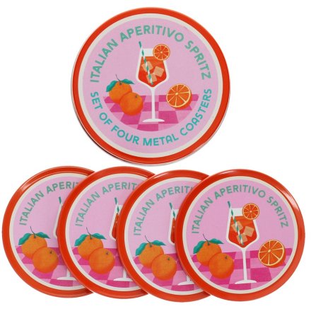 a charming set of 4 Aperitivo Spritz metal coasters 