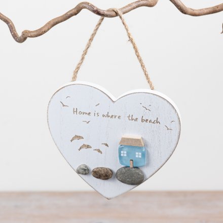 14cm 'Home is Where the Beach Is' Heart Deco